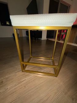 White Quilted Ottoman Stool Gold Metal Base