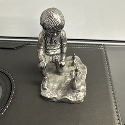 Ricker Bartlett Pewter Statue Figurine Boy Duck Ducklings 3” Handcrafted USA