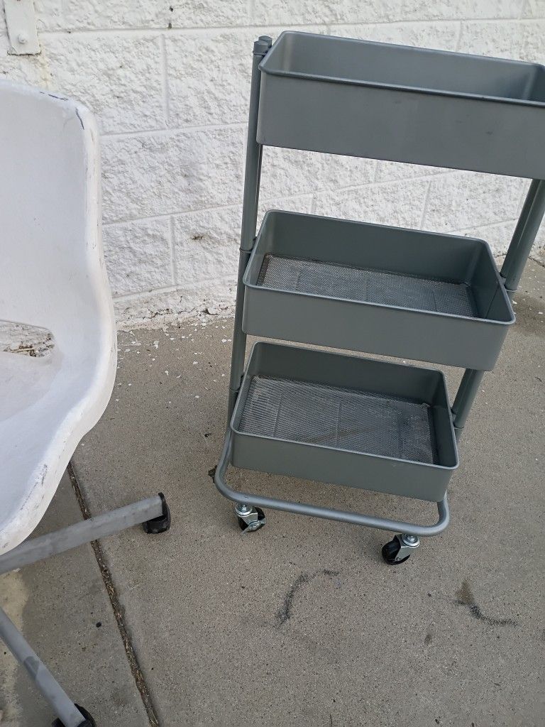 Rolling Bin Cart With White Chair