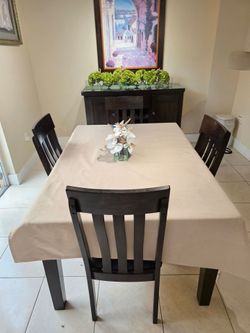 Expandable Dining Table Set with 4 Chairs and Buffet
