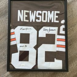 Ozzie newsome /Hue Jackson autographed Framed jersey 
