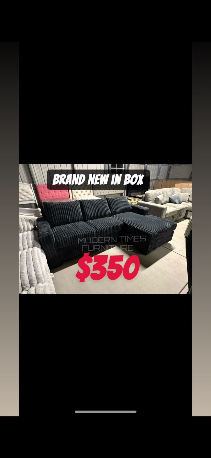 Brand New In Box Sectional Sofa/ Colors Available : Black And Grey