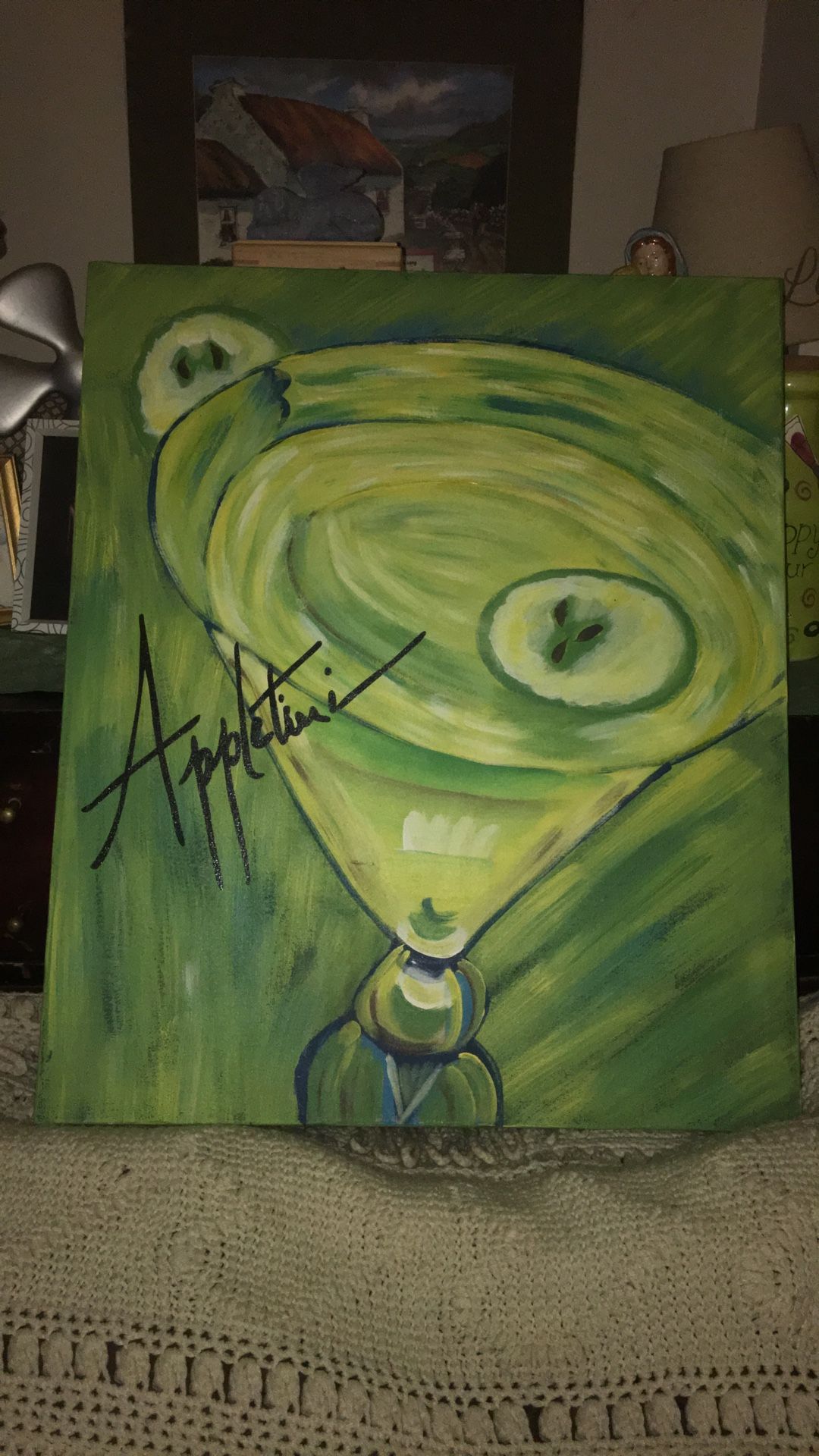 Approximately 22” By 24” Green Canvas Appletini’
