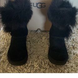Uggs Black Deena With Fur Trim  Shoes Size 6
