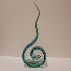 Art Glass Curl Sculpture Blue and Green 12"