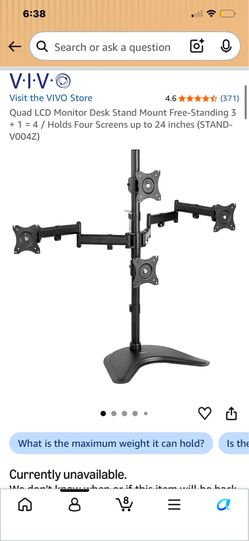 VIVO Monitor Table Stand Quad LCD/LEF Fits most 13” - 27” Monitor Desk Stand Mount Free-Standing 3 + 1 = 4 / Holds Four Screens