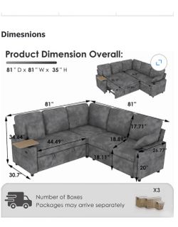 Gray L-Shaped Sectional Sofa with Pull-Out Bed