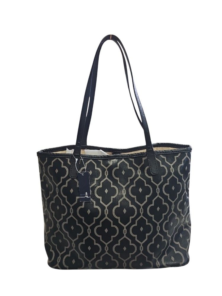 Land's End Printed Coated Canvas Black Trellis Shoulder Bag NON Monogrammed NWT