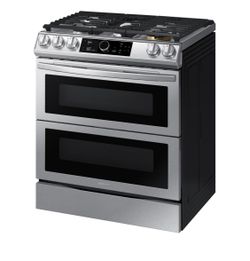 Samsung 30 in. 6 cu. ft. Flex Duo Slide-in Gas Range with Smart Dial and Air Fry in Fingerprint Resistant Stainless Steel NY58J9850WS
