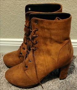 Retro Womens Cowboy Ankle Boots High Heels Round Toe Lace Up Faux Suede Shoes SZ