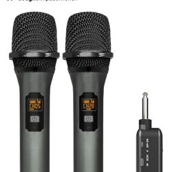 VeGue Wireless Microphone, UHF Cordless Dual Handheld Dynamic Mic Set with Rechargeable Receiver, for Karaoke Party, Voice Amplifier, PA System, Singi