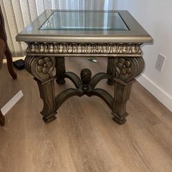 Traditional Wood & Glass-Top End Table