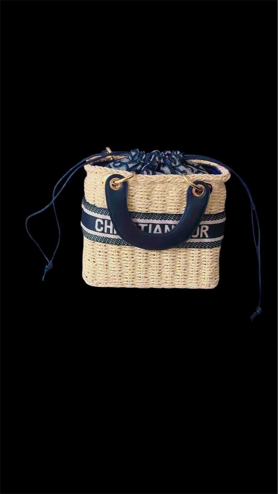 Wicker Oblique Mini Lady Dior Bag Blue