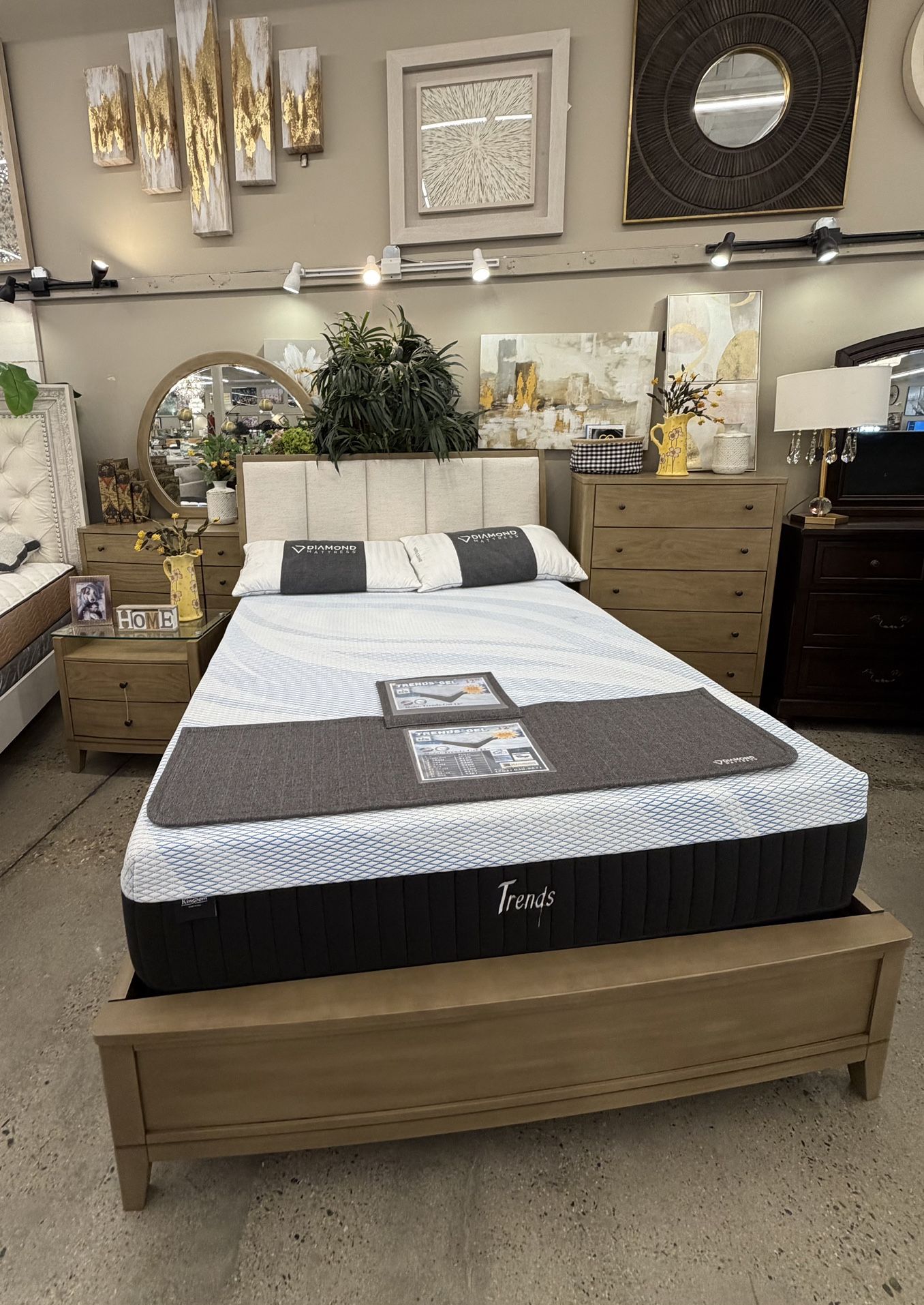 Queen Bedframe, Dresser, Mirror, Nightstand 