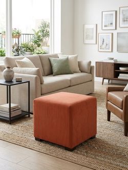 Modern Burnt Orange Corduroy Square Cube Ottoman / Footstool