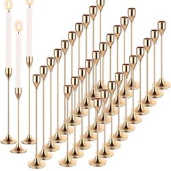 Mumufy 30 Pcs Candle Holders Taper Candlestick Metal Tall Candle Holders Table Centerpieces for Wedding Party Home Decorations, Fits 3/4'' Thick(Gold)