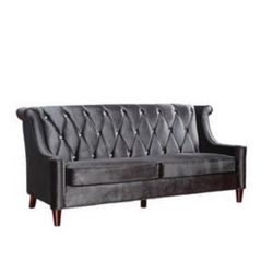 Elegant Tufted Velvet Sofa – Dark Gray, Vintage Style, Excellent Condition