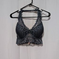 Bralette PINK Victoria Secret Gray Lace Bralette M - DD Underwire Silver Heart