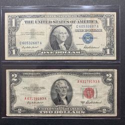 1953 Red Seal $2 Bill and 1957 $1 Silver Certificate