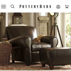 Pottery Barn Manhattan Leather Chair And Ottoman : Color, Mahogany 