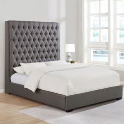 Camille Collection Upholstered California King Panel Bed Grey