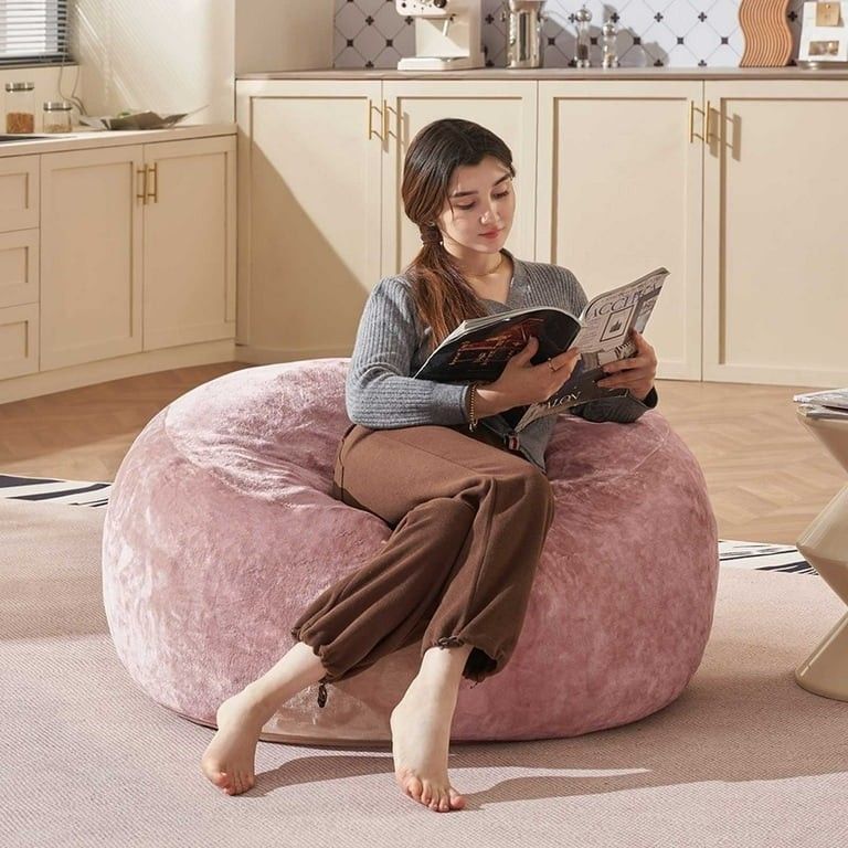 Bean Bag Chair 3FT, Large Memory Foam Filled Chair for Adults and Teens, Soft Sofa with Removable Flannel Cover, Round Couch for Living Room Bedroom C