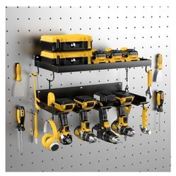 Power Tool Organizer Wall Mount with 4 Drill Holder, Formed Integrally Heavy Duty Garage Tool Organizers and Storage with Hooks for Battery, Tool Box,