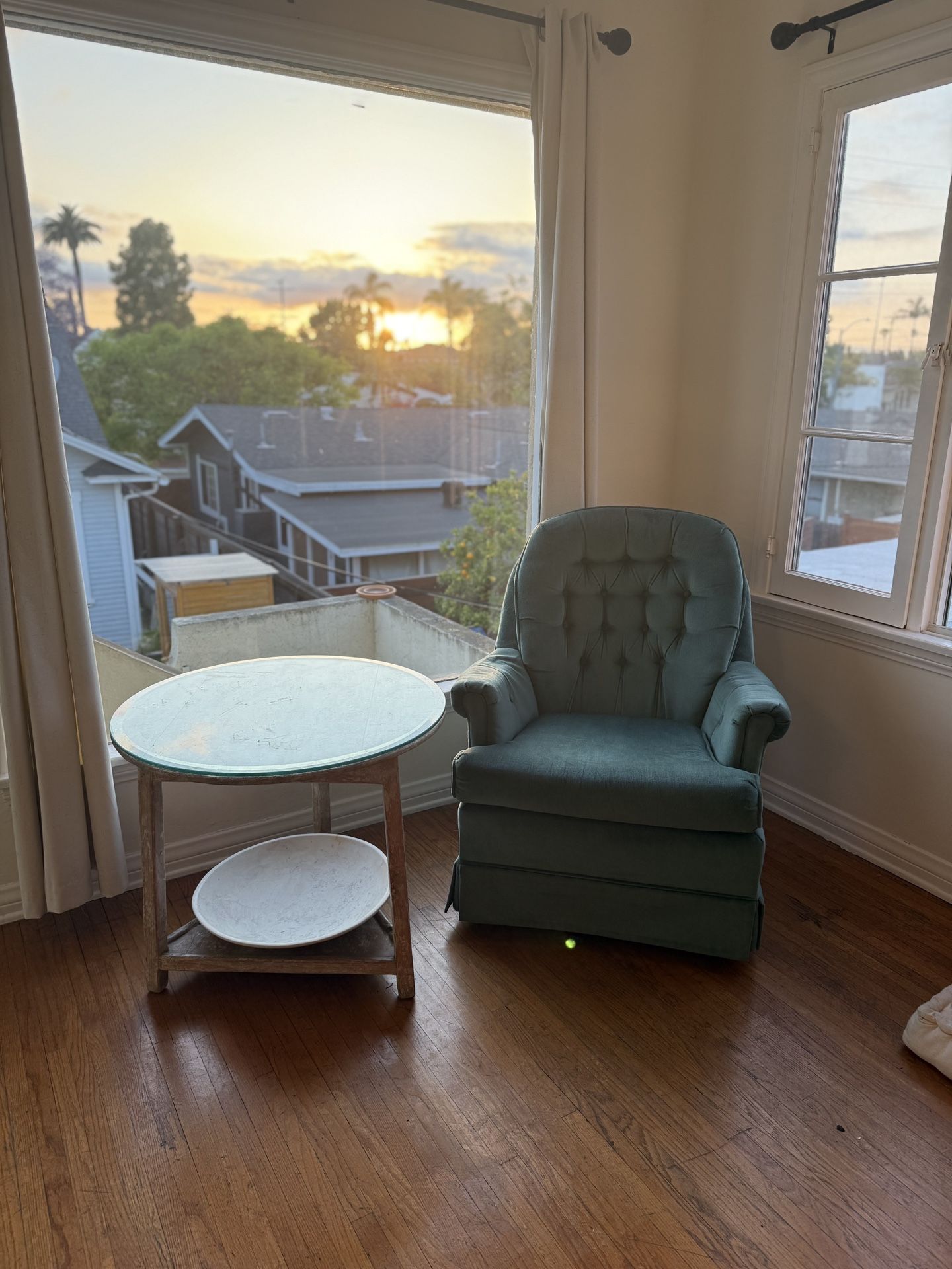 Two 2 Vintage Teal Swivel Chairs