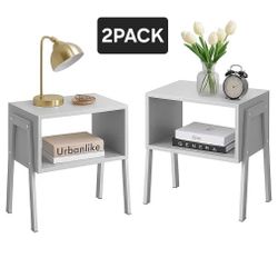 Night Stands for Bedrooms Set of 2, Modern Side Table with Storage, Wood Nightstand, Small End Bedside Table  WHITE