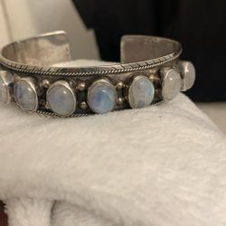 925 Stamped Moons top Stone Big Bracelet 