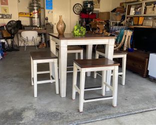 Kitchen Dining Table Counter Height Square Solid Wood Table & Stools Chairs Home Furniture