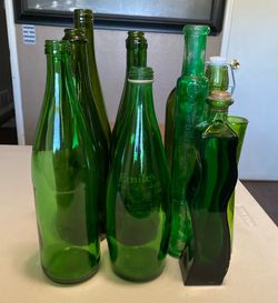 VINTAGE GREEN GLASS BOTTLES