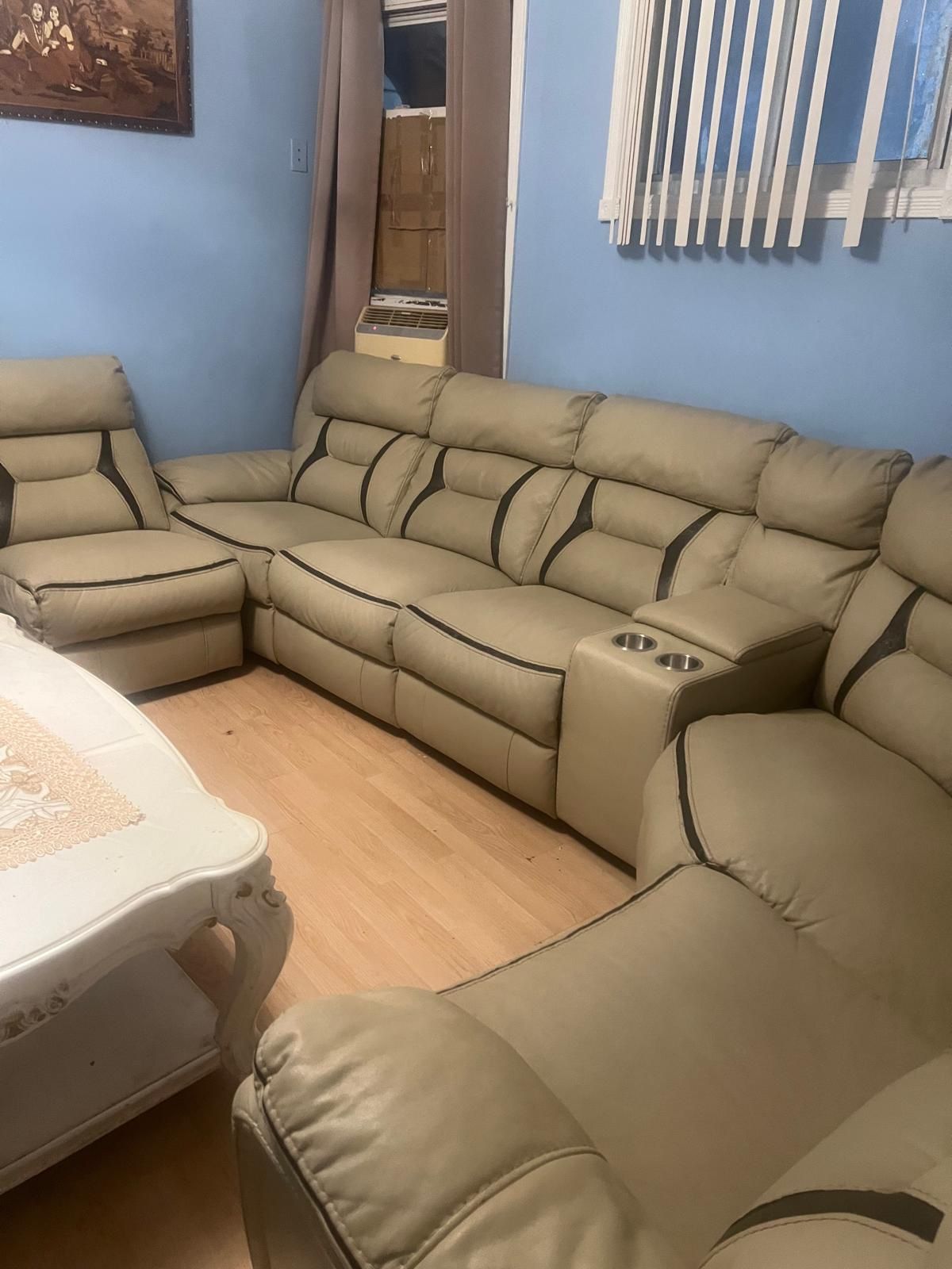 Beige Sofa With Power Recliners