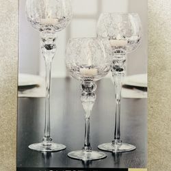 Crackle Glass Stem Candle Holder (Candle Holder Centerpieces) - Set of 3