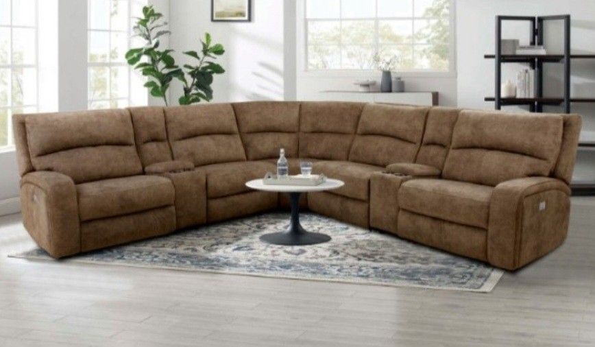Brand New Brown Super Plush Power Reclining Sectional Sofa