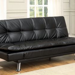 Black Faux Leather Futon Sofa 