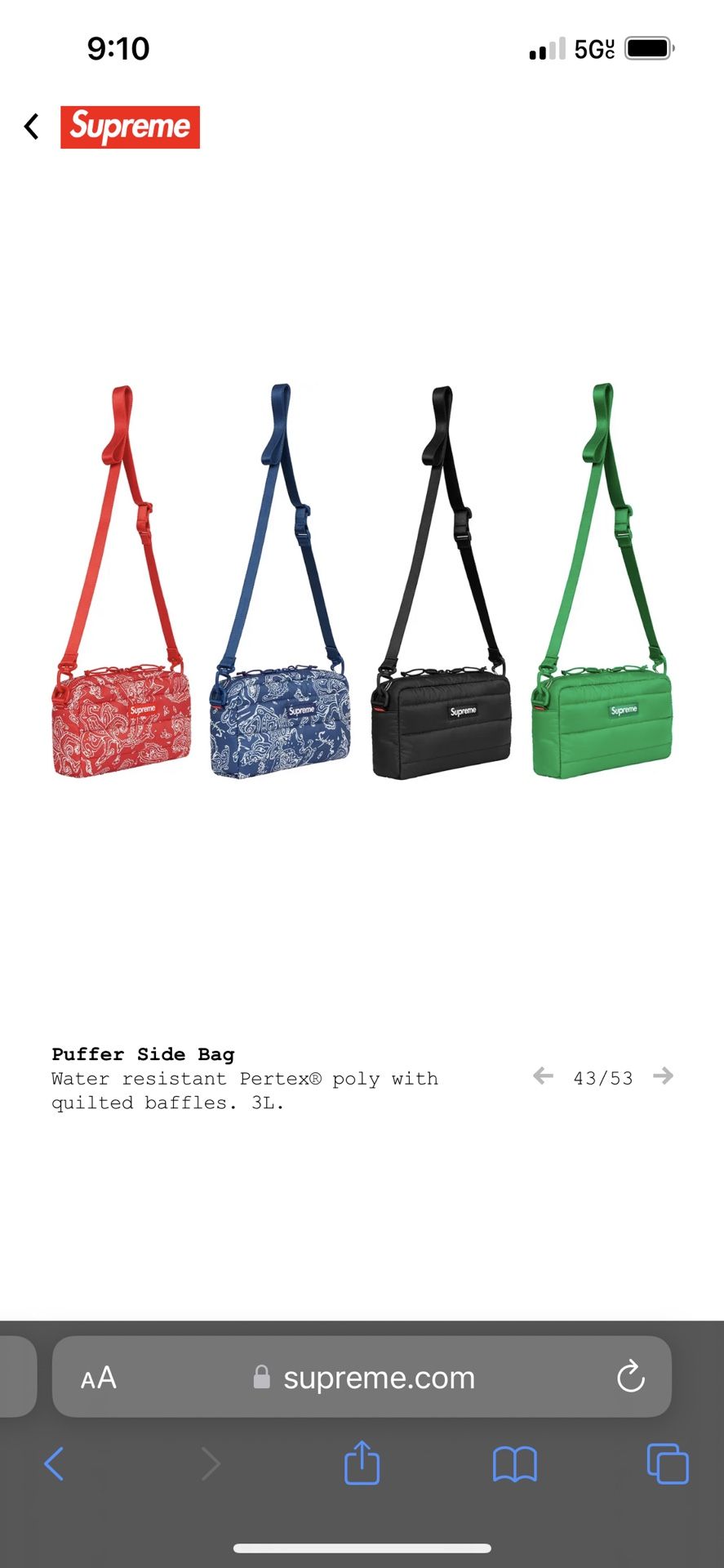 Supreme Puffer Side Bag (Blue)