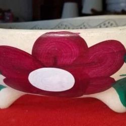 Large Heavy Pottery Molcajete bowl from Mexico hand made and hand painted 12" diameter A68V690