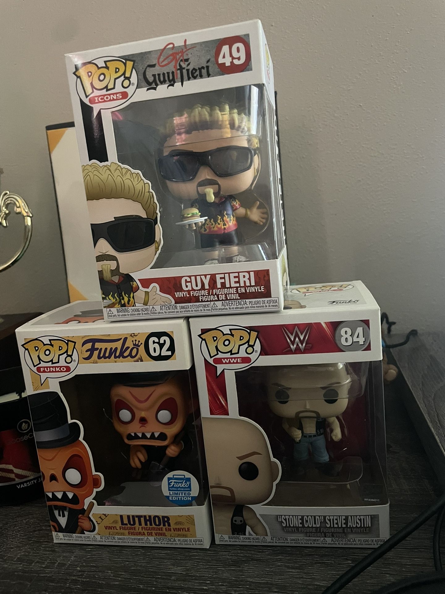 Funk Pops: Guy Fieri, Stone Cold Steve Austin, Luther.