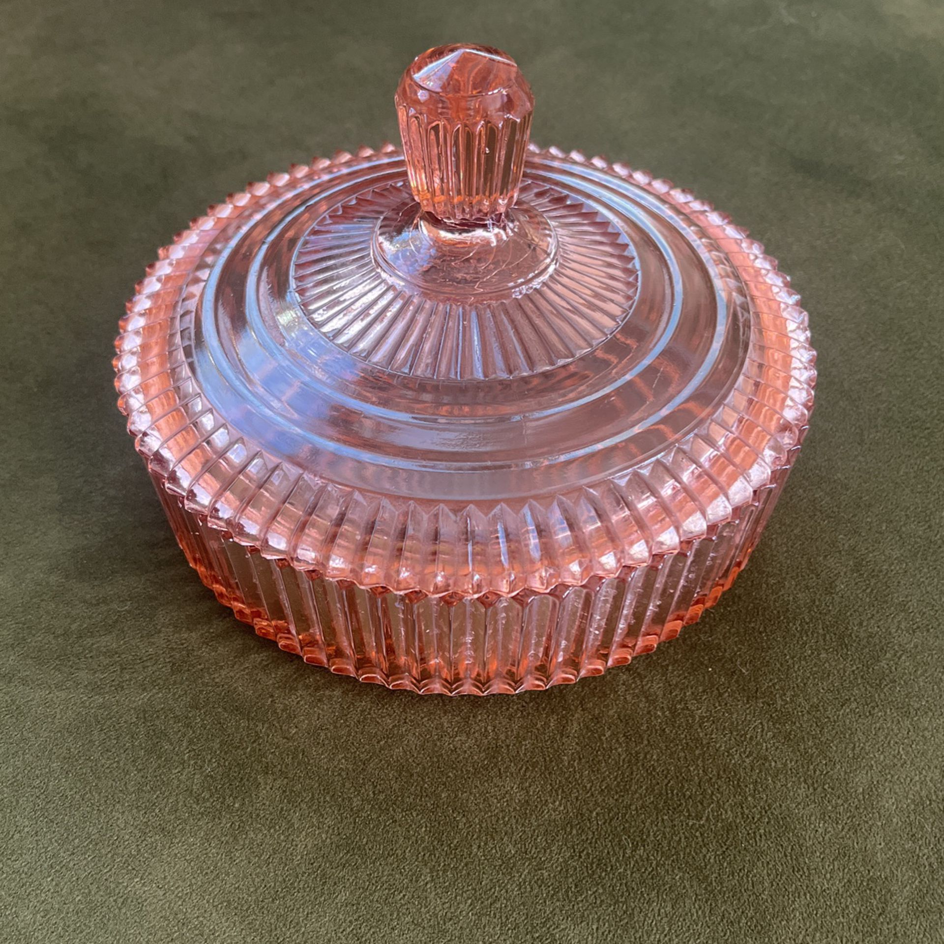 Vintage Anchor Hocking Queen Mary Pink Pleat Depression Glass Lidded Candy Dish