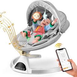 Baby Swings for Infants - Exclusive App & Bluetooth Electric Baby Swing, Smart Sensor&Timing, 5 Speeds, 12 Preset Lullabies and Back-Up Pillow, Portab