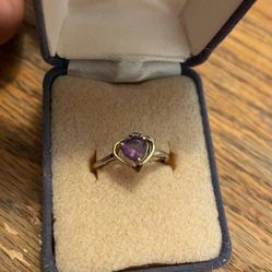 Amethyst Heart Purple Stone Ring Size 7 In Great Condition