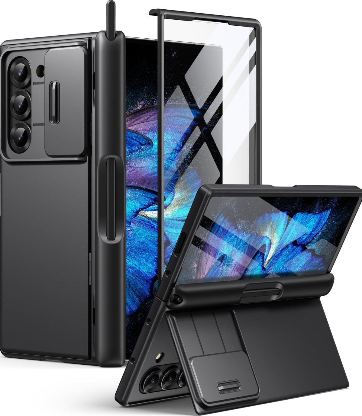 BERFY For Samsung Galaxy Z Fold 6 Case With S Pen Holder, [Built-In Screen Protector & Kickstand & Slide Camera Cover] Full Body Heavy Duty Shockproof