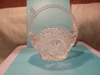 Vintage Hofbauer Third Crystal Glass Basket With Bird Perched On The Handle