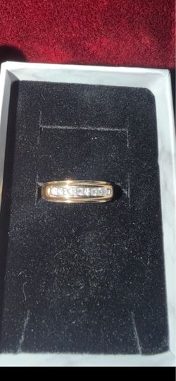 Gold Band Ring with Channel-Set Stones