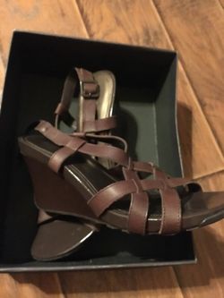 Kenneth Cole leather brown wedge women's shoes sandal size8