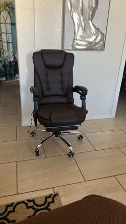 High Back Reclining Office Chair With Footrest (Dark Brown)