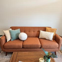 Rust Orange Midcentury Modern 86” Couch
