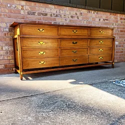 Mid Century Modern 12 Drawer Lowboy Dresser with Mirror Vintage