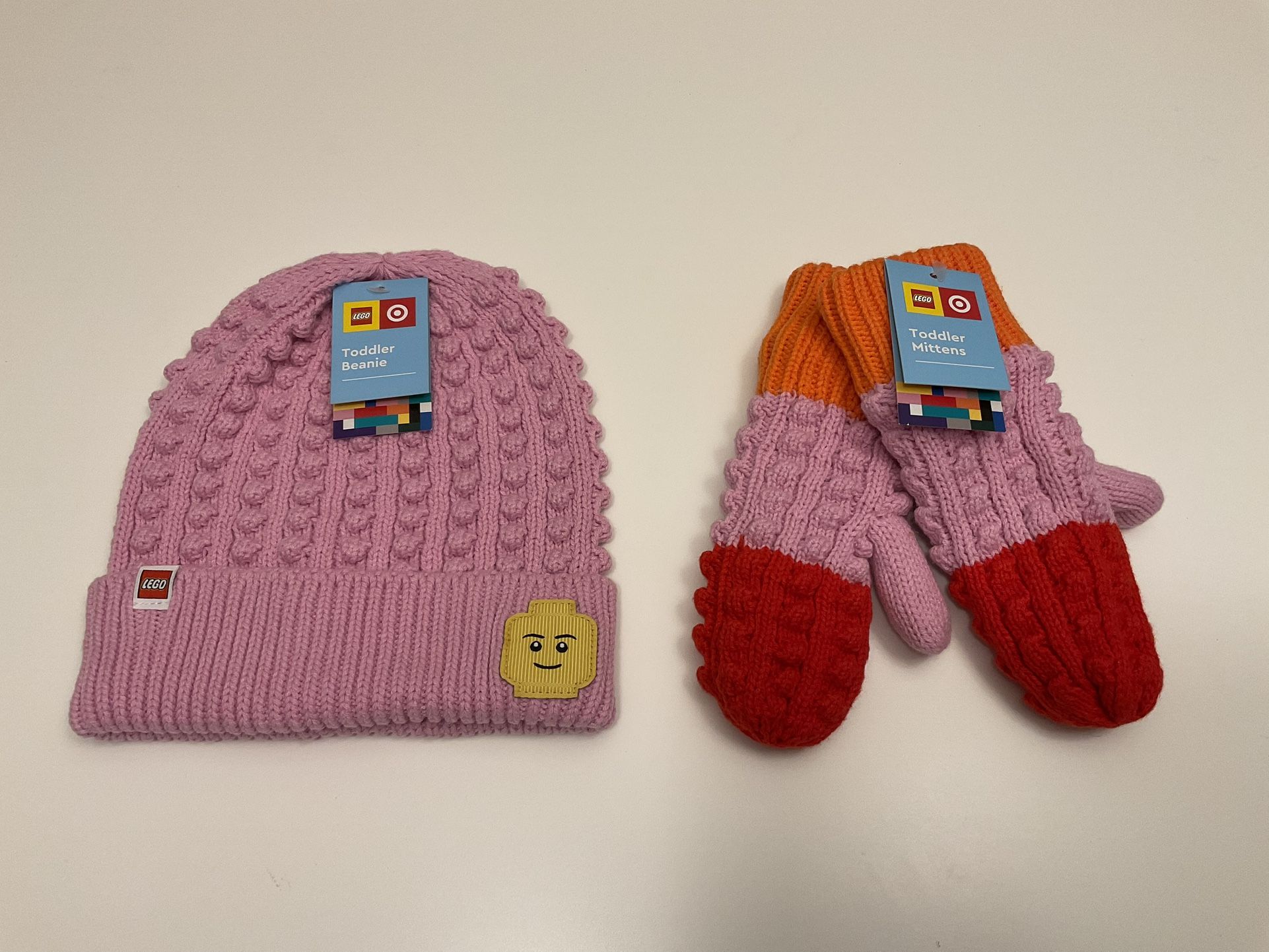 NEW Lego x Target Toddler Pink Beanie And Matching Multi-Color Mittens / Gloves 